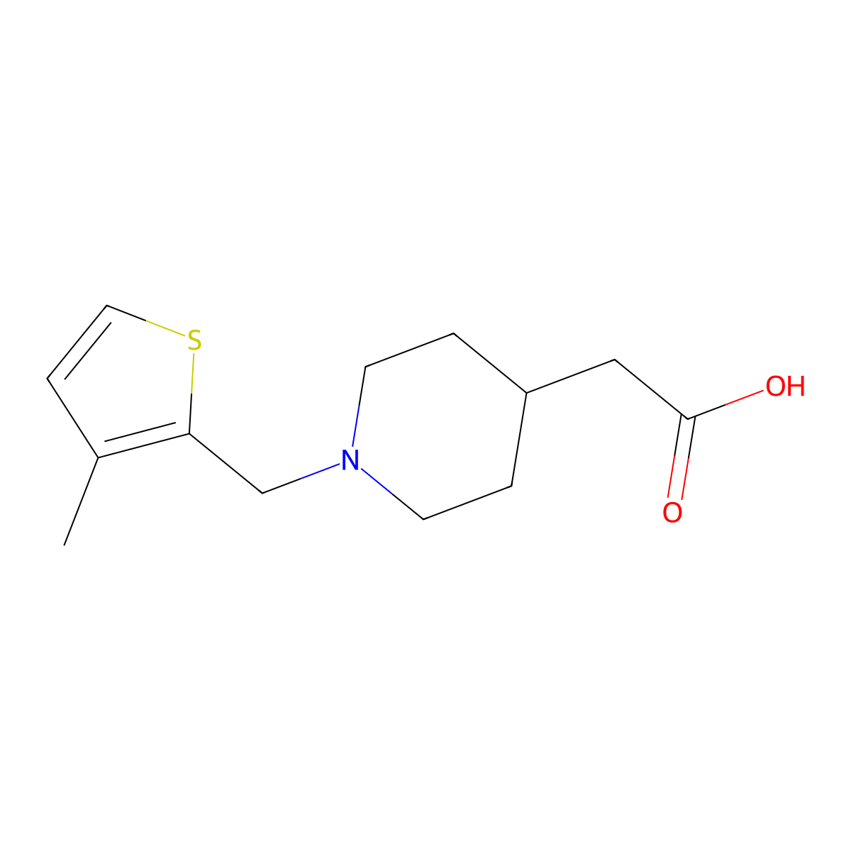 2-(1-((3-Methylthiophen-2-yl)methyl)piperidin-4-yl)acetic acid molecular structure, CAS 1538979-16-6
