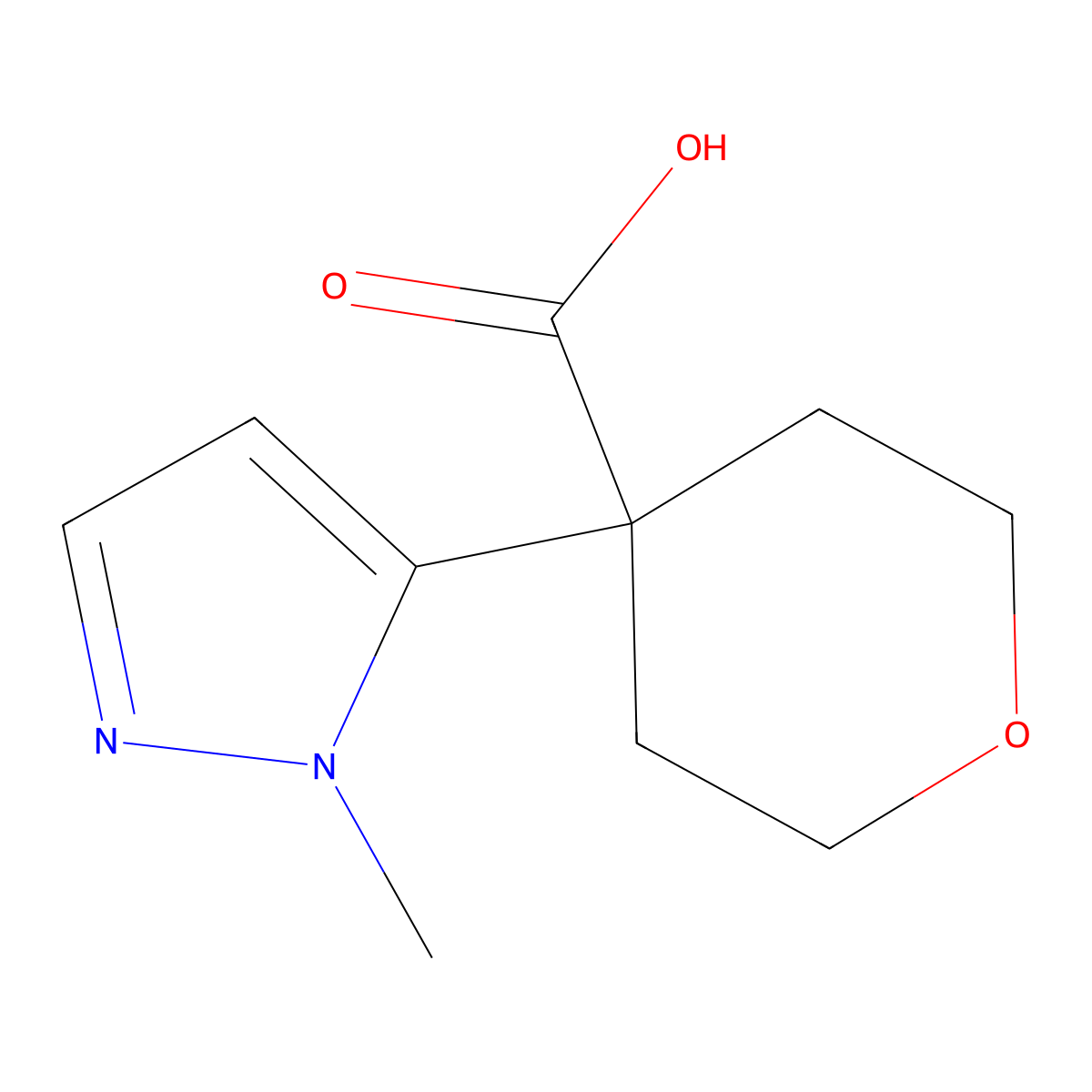 4-(1-methyl-1H-pyrazol-5-yl)oxane-4-carboxylic acid molecular structure, CAS 1538981-35-9