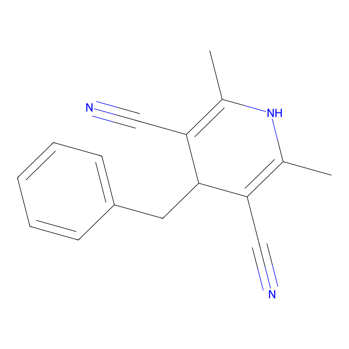 4-Benzyl-2,6-dimethyl-1,4-dihydropyridine-3,5-dicarbonitrile molecular structure, CAS 1539-52-2