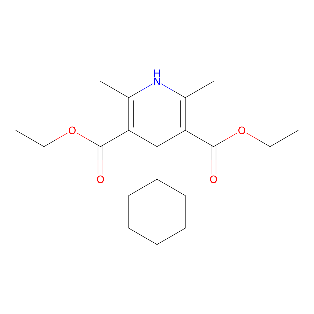 Diethyl 4-cyclohexyl-2,6-dimethyl-1,4-dihydropyridine-3,5-dicarboxylate molecular structure, CAS 1539-59-9
