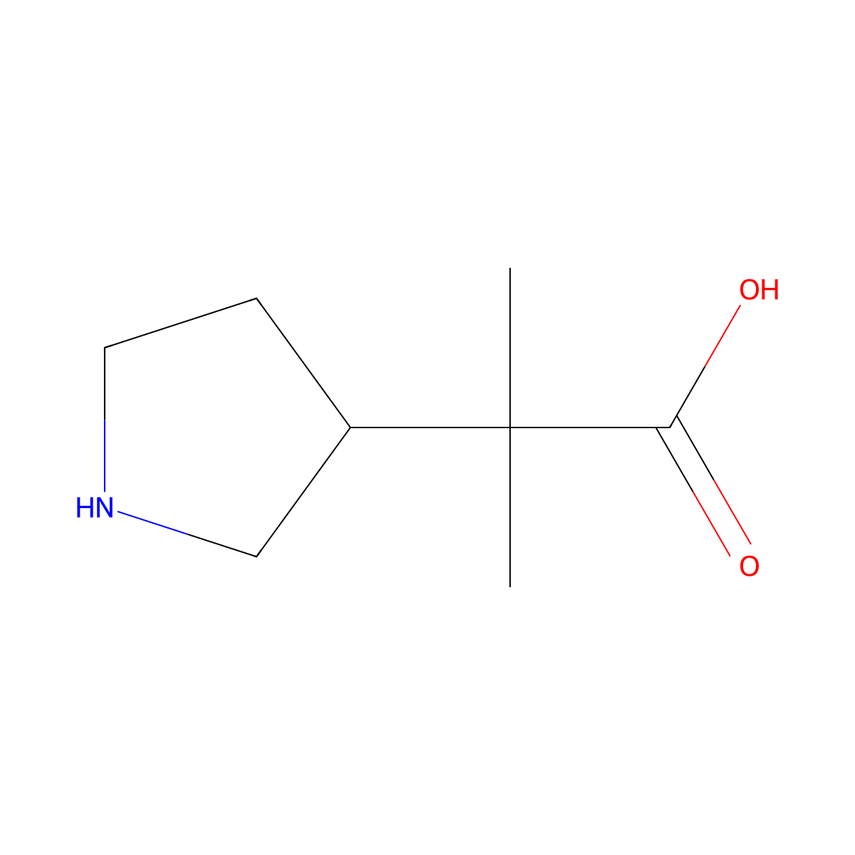 2-Methyl-2-(pyrrolidin-3-yl)propanoic acid molecular structure, CAS 1539004-61-9