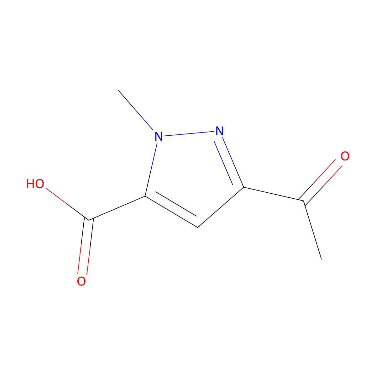 3-acetyl-1-methyl-1H-pyrazole-5-carboxylic acid molecular structure, CAS 1539016-38-0