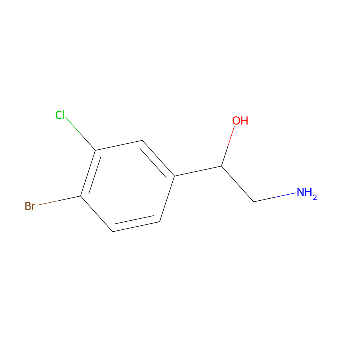 2-Amino-1-(4-bromo-3-chlorophenyl)ethan-1-ol molecular structure, CAS 1539025-64-3