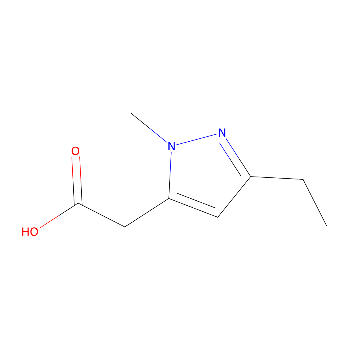 2-(3-ethyl-1-methyl-1H-pyrazol-5-yl)acetic acid molecular structure, CAS 1539117-57-1