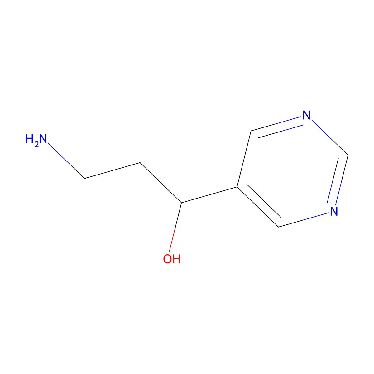 3-Amino-1-(pyrimidin-5-yl)propan-1-ol molecular structure, CAS 1539190-28-7