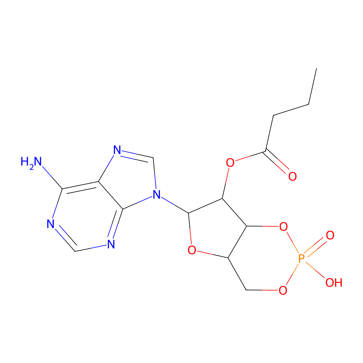 Adenosine, cyclic 3',5'-(hydrogen phosphate) 2'-butanoate molecular structure, CAS 15392-98-0