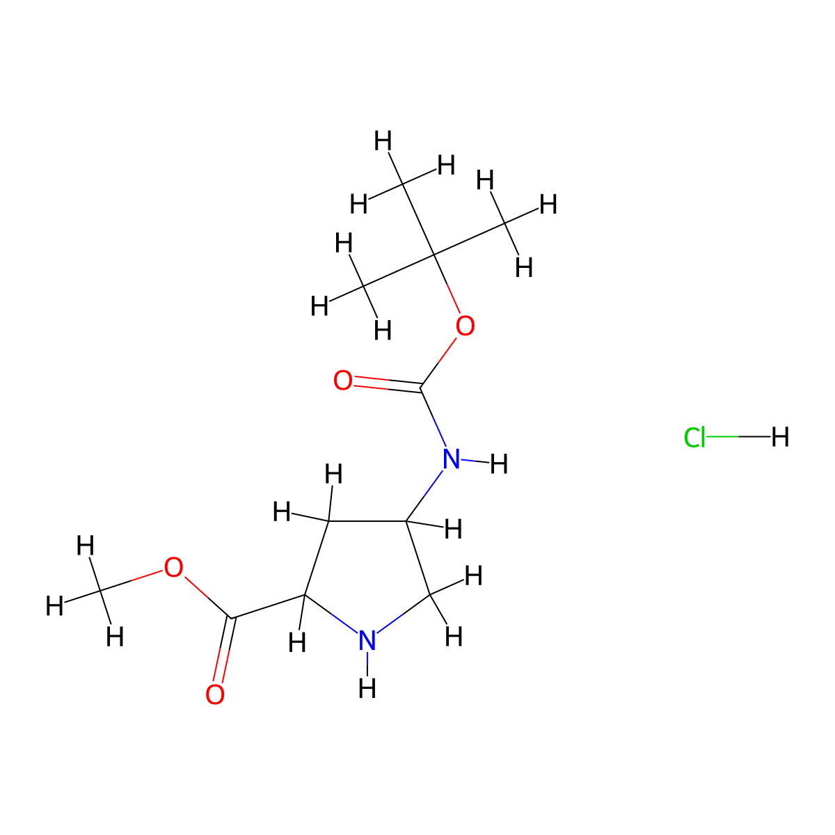 Methyl 4-{[(tert-butoxy)carbonyl]amino}pyrrolidine-2-carboxylate hydrochloride molecular structure, CAS 1539217-84-9