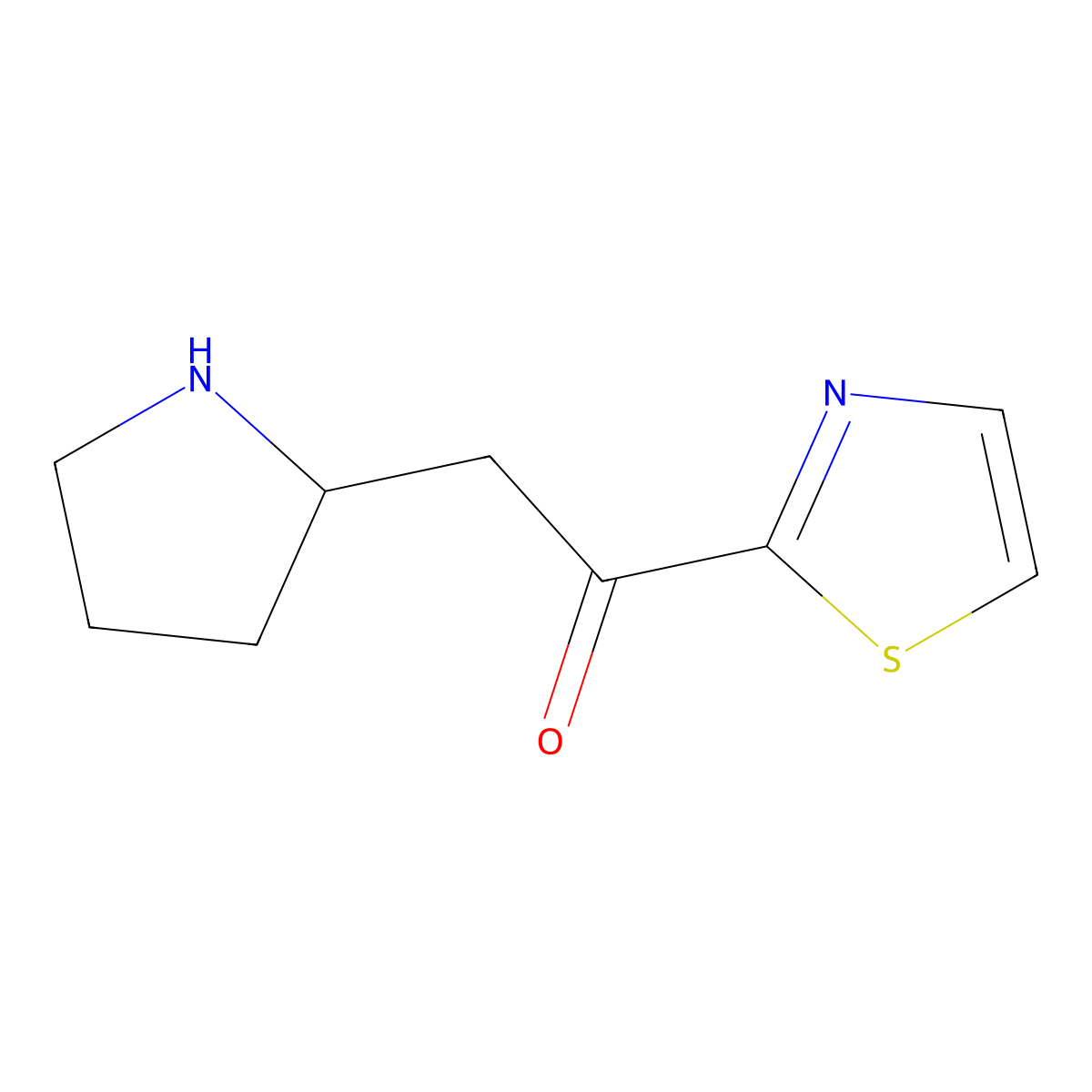 2-(Pyrrolidin-2-yl)-1-(1,3-thiazol-2-yl)ethan-1-one molecular structure, CAS 1539262-30-0