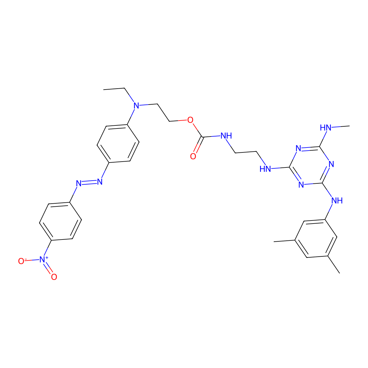 2-[N-ethyl-4-[(4-nitrophenyl)diazenyl]anilino]ethyl N-[2-[[4-(3,5-dimethylanilino)-6-(methylamino)-1,3,5-triazin-2-yl]amino]ethyl]carbamate molecular structure, CAS 1539271-34-5