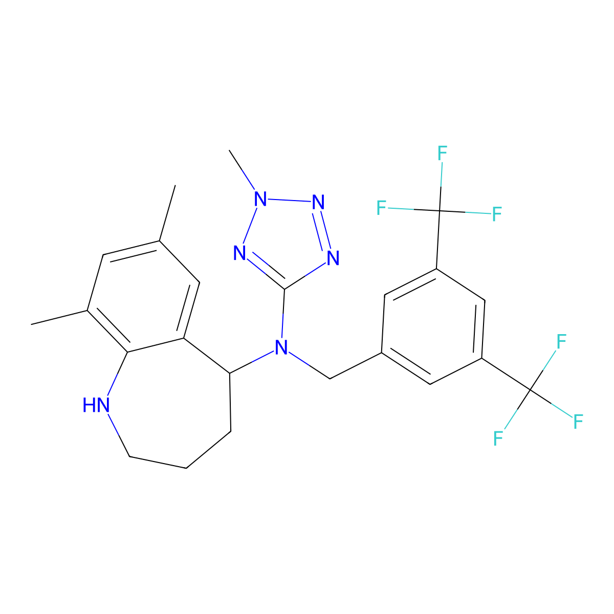 N-(3,5-bis(trifluoromethyl)benzyl)-7,9-dimethyl-N-(2-methyl-2H-tetrazol-5-yl)-2,3,4,5-tetrahydro-1H-benzo[b]azepin-5-amine molecular structure, CAS 1539285-92-1