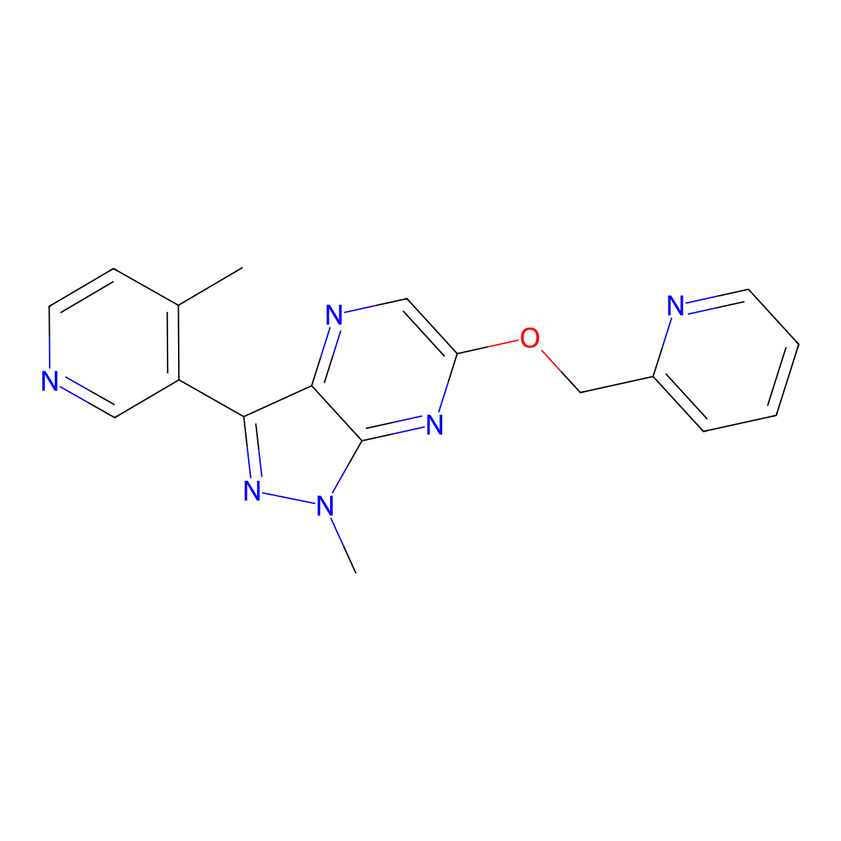 1-Methyl-3-(4-methylpyridin-3-yl)-6-(pyridin-2-ylmethoxy)pyrazolo[3,4-b]pyrazine molecular structure, CAS 1539296-45-1