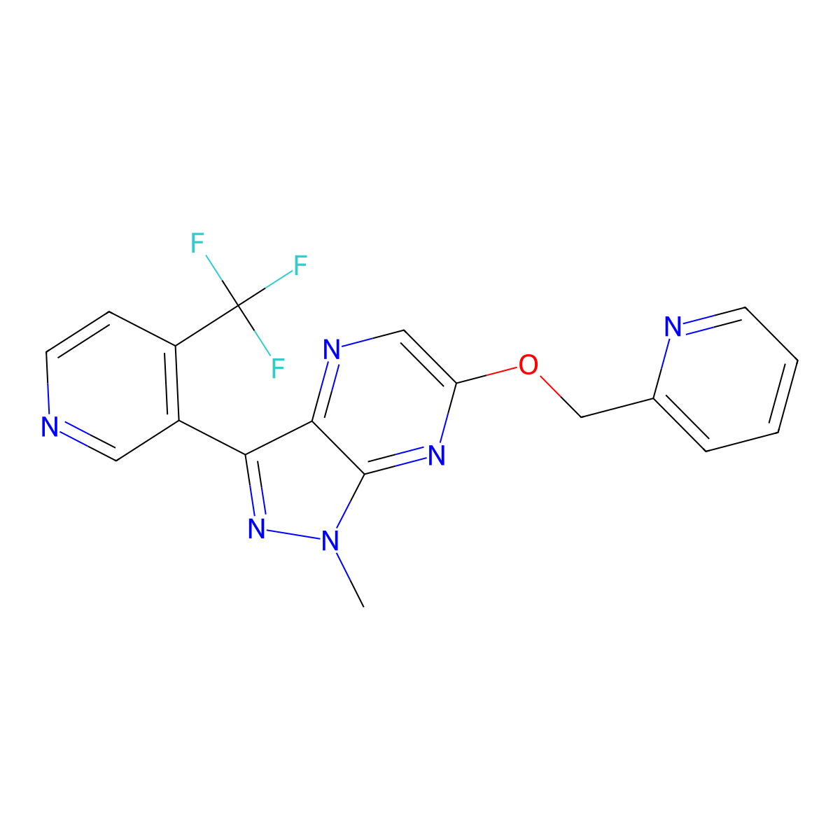 1-Methyl-6-(pyridin-2-ylmethoxy)-3-[4-(trifluoromethyl)pyridin-3-yl]pyrazolo[3,4-b]pyrazine molecular structure, CAS 1539296-46-2