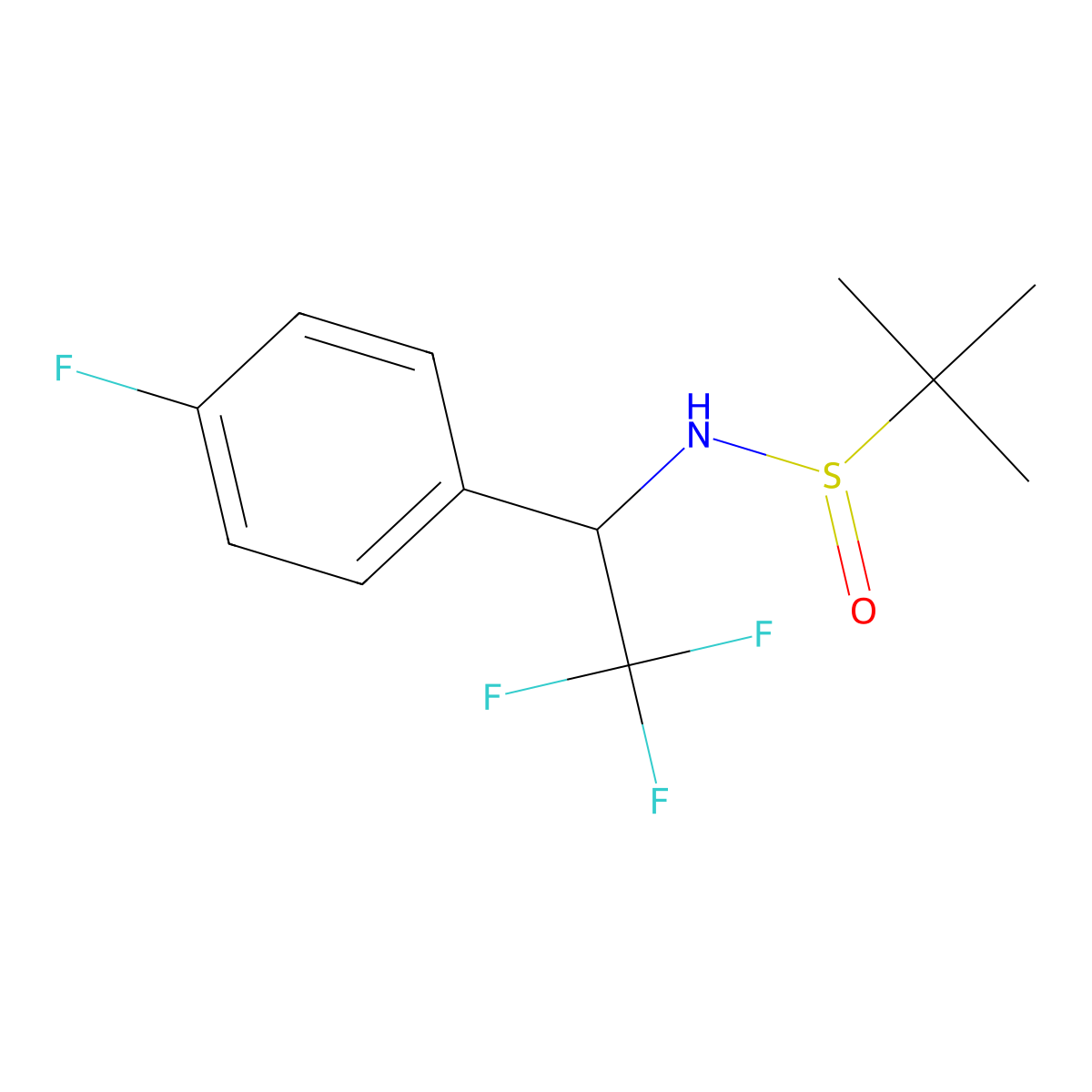 (S)-2-methyl-N-((R)-2,2,2-trifluoro-1-(4-fluorophenyl)ethyl)propane-2-sulfinamide molecular structure, CAS 1539320-22-3