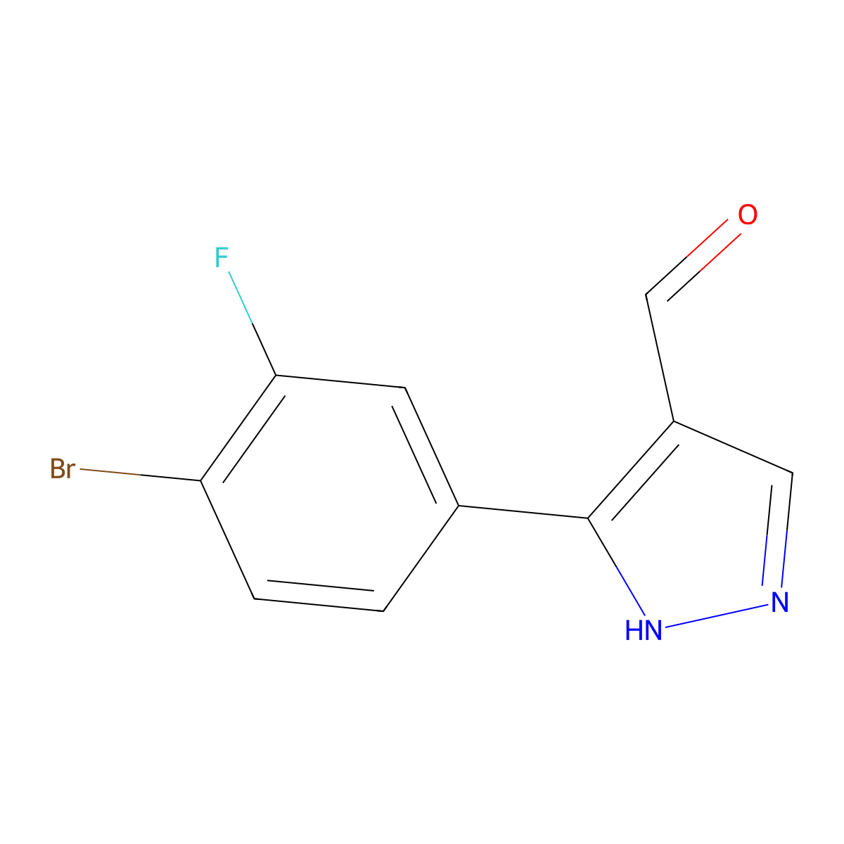3-(4-bromo-3-fluorophenyl)-1H-pyrazole-4-carbaldehyde molecular structure, CAS 1539441-04-7