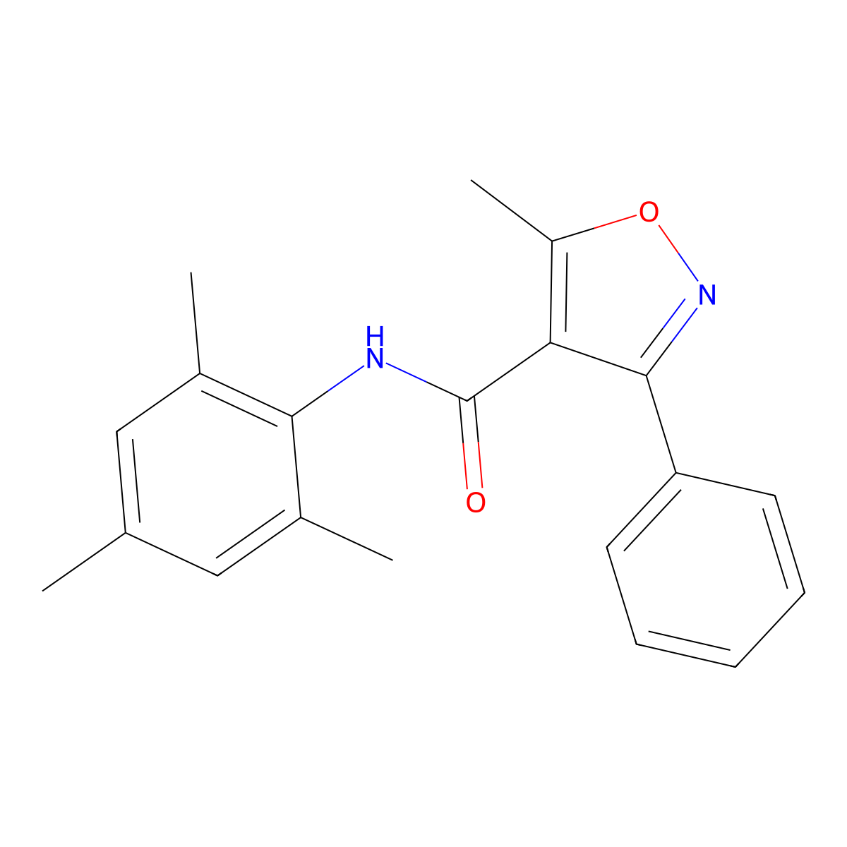 5-methyl-3-phenyl-N-(2,4,6-trimethylphenyl)-1,2-oxazole-4-carboxamide molecular structure, CAS 153947-59-2