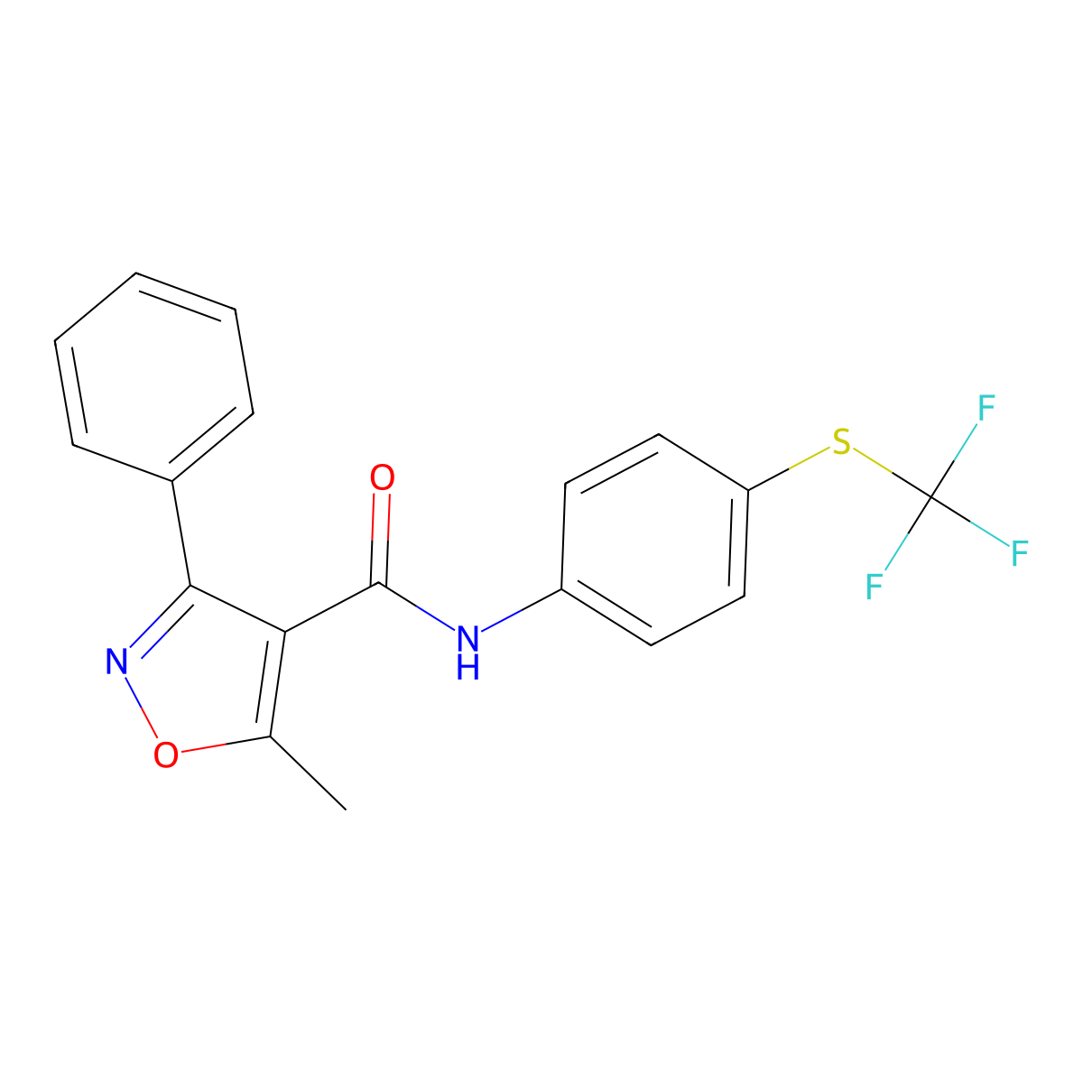 5-methyl-3-phenyl-N-[4-(trifluoromethylsulfanyl)phenyl]-1,2-oxazole-4-carboxamide molecular structure, CAS 153947-61-6