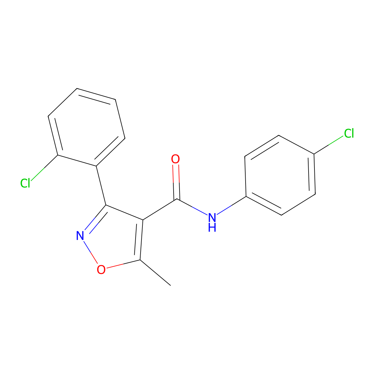 3-(2-chlorophenyl)-N-(4-chlorophenyl)-5-methyl-1,2-oxazole-4-carboxamide molecular structure, CAS 153947-71-8