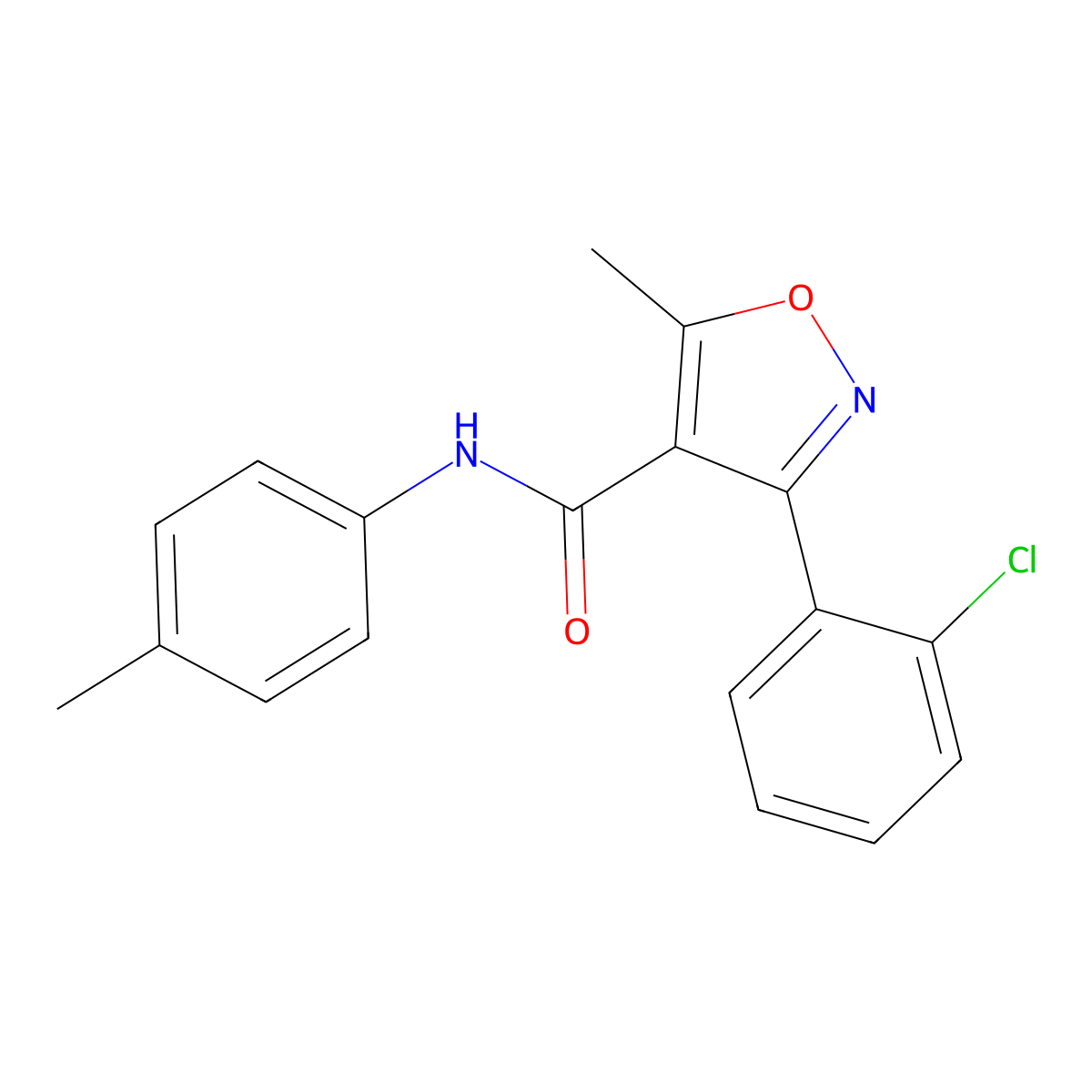 3-(2-chlorophenyl)-5-methyl-N-(4-methylphenyl)-1,2-oxazole-4-carboxamide molecular structure, CAS 153947-73-0