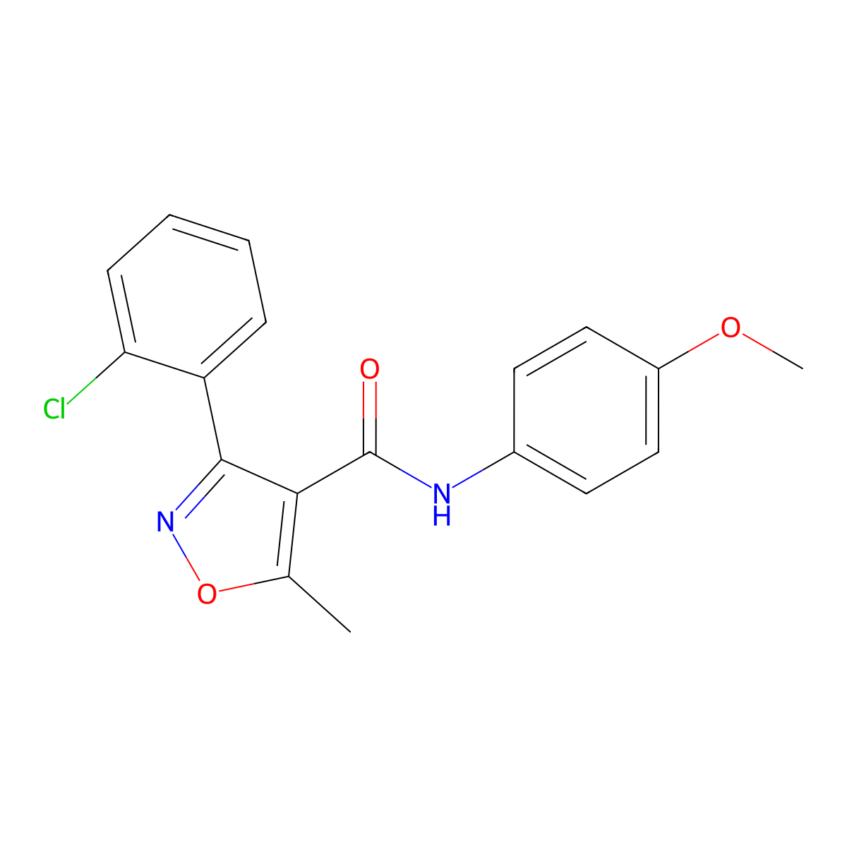 3-(2-chlorophenyl)-N-(4-methoxyphenyl)-5-methyl-1,2-oxazole-4-carboxamide molecular structure, CAS 153947-76-3