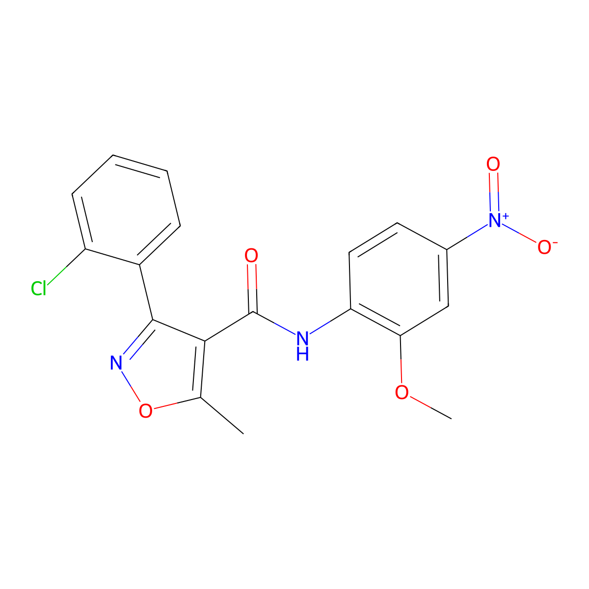 3-(2-chlorophenyl)-N-(2-methoxy-4-nitrophenyl)-5-methyl-1,2-oxazole-4-carboxamide molecular structure, CAS 153947-77-4
