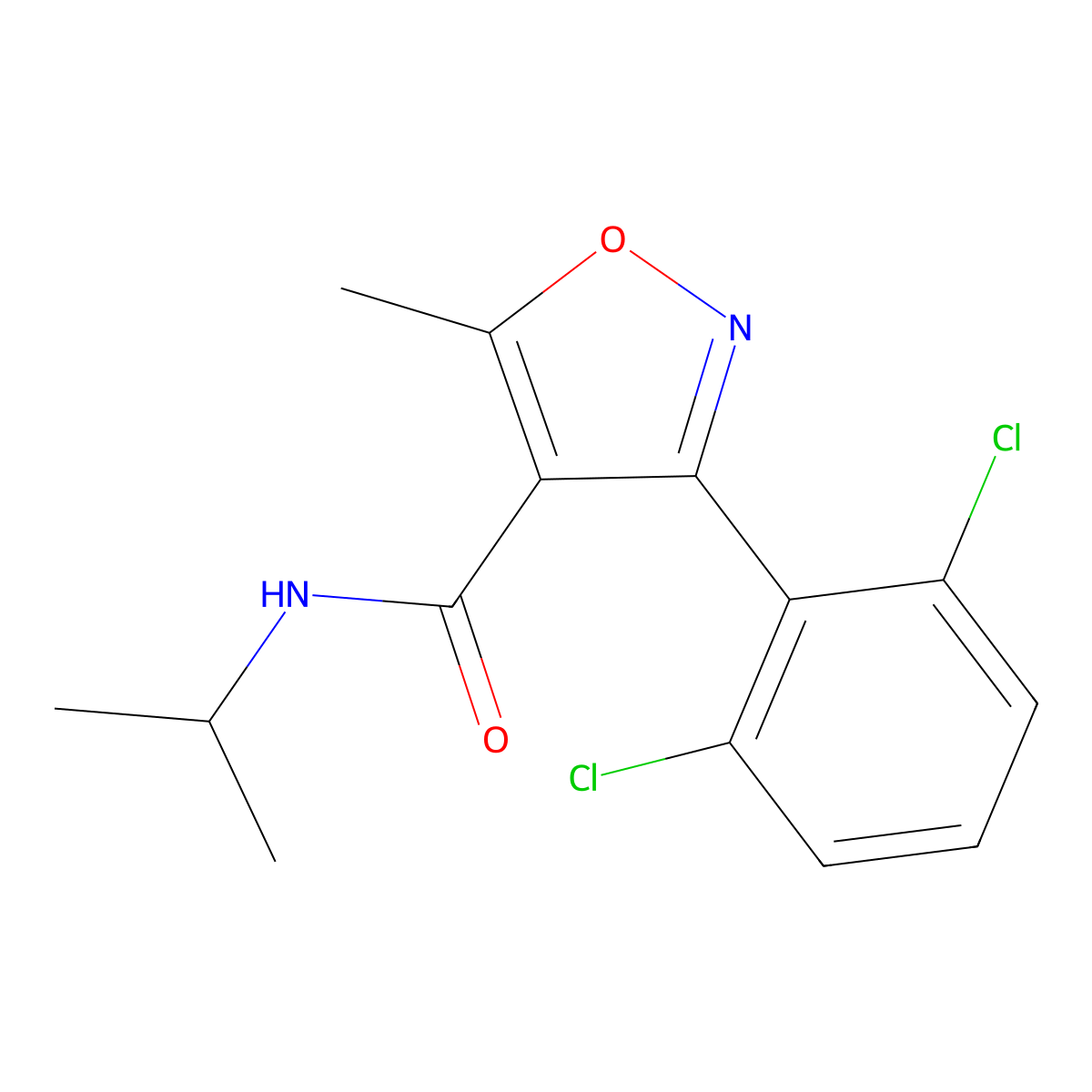 3-(2,6-dichlorophenyl)-5-methyl-N-propan-2-yl-1,2-oxazole-4-carboxamide molecular structure, CAS 153948-08-4