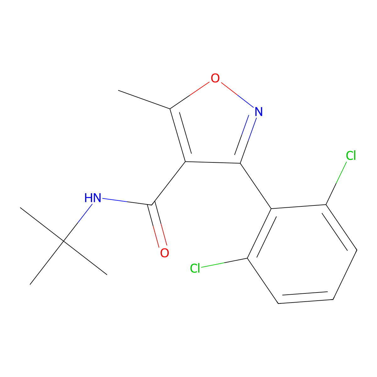 N-(tert-butyl)-3-(2,6-dichlorophenyl)-5-methylisoxazole-4-carboxamide molecular structure, CAS 153948-12-0
