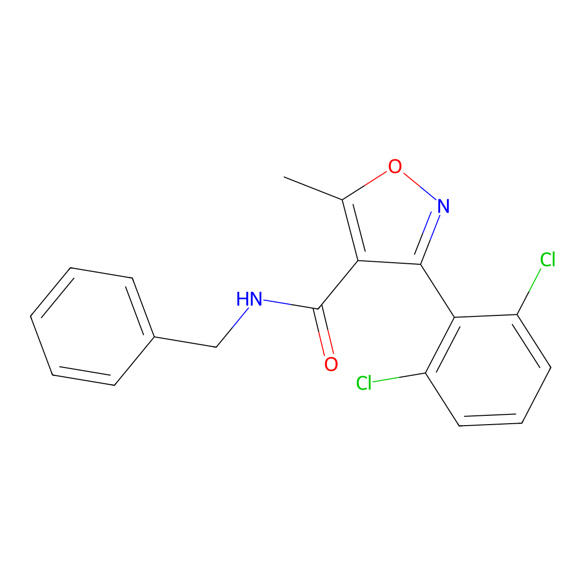 N-benzyl-3-(2,6-dichlorophenyl)-5-methyl-1,2-oxazole-4-carboxamide molecular structure, CAS 153948-24-4