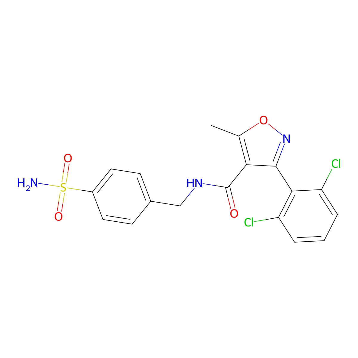 3-(2,6-dichlorophenyl)-5-methyl-N-[(4-sulfamoylphenyl)methyl]-1,2-oxazole-4-carboxamide molecular structure, CAS 153948-25-5