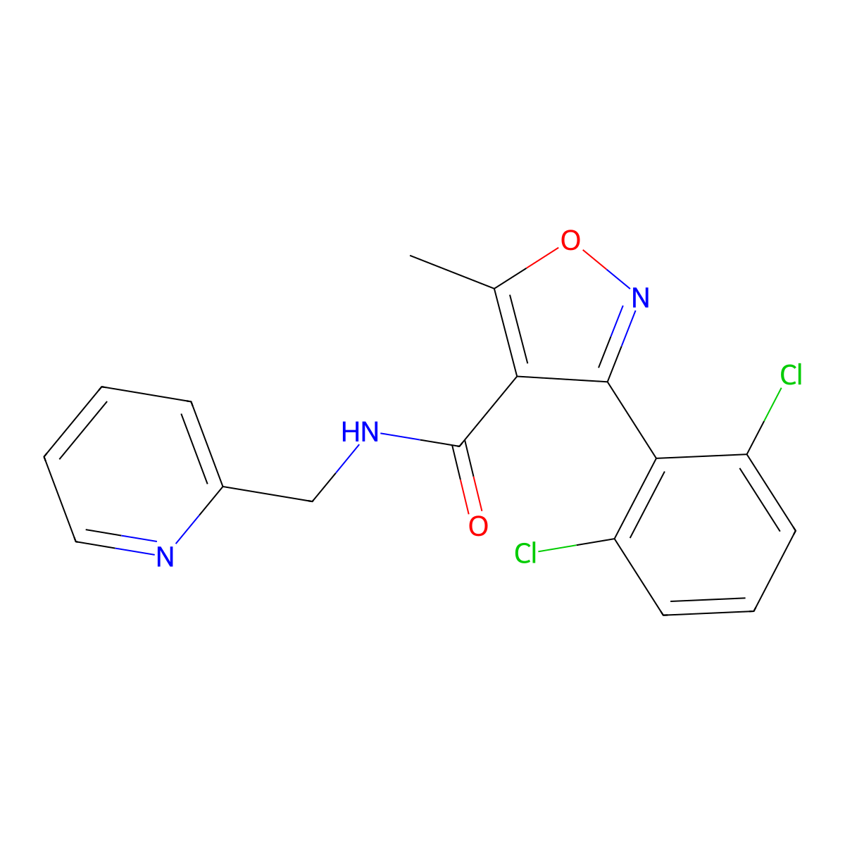 3-(2,6-dichlorophenyl)-5-methyl-N-(pyridin-2-ylmethyl)-1,2-oxazole-4-carboxamide molecular structure, CAS 153948-27-7