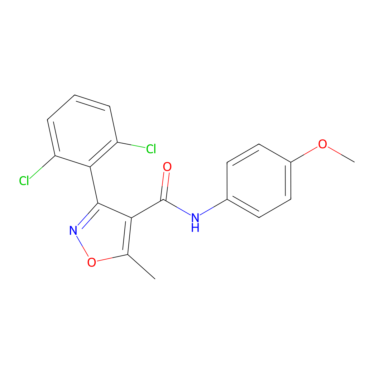 3-(2,6-dichlorophenyl)-N-(4-methoxyphenyl)-5-methyl-1,2-oxazole-4-carboxamide molecular structure, CAS 153948-48-2