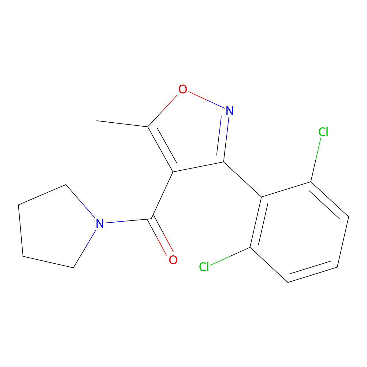 [3-(2,6-Dichlorophenyl)-5-methyl-1,2-oxazol-4-yl]-pyrrolidin-1-ylmethanone molecular structure, CAS 153948-81-3