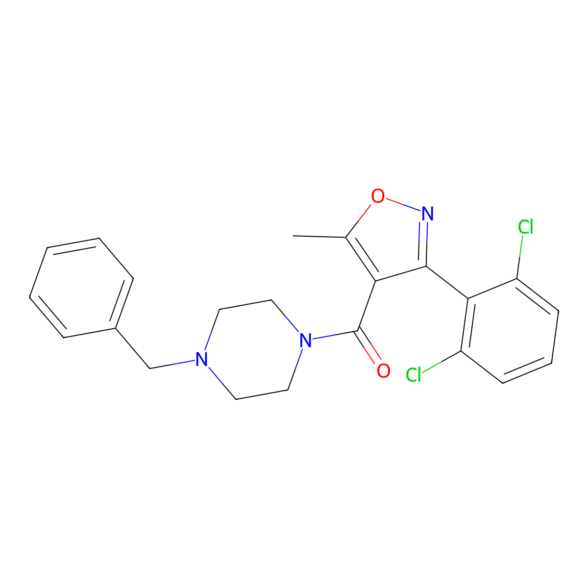 (4-Benzylpiperazin-1-yl)-[3-(2,6-dichlorophenyl)-5-methyl-1,2-oxazol-4-yl]methanone molecular structure, CAS 153948-91-5