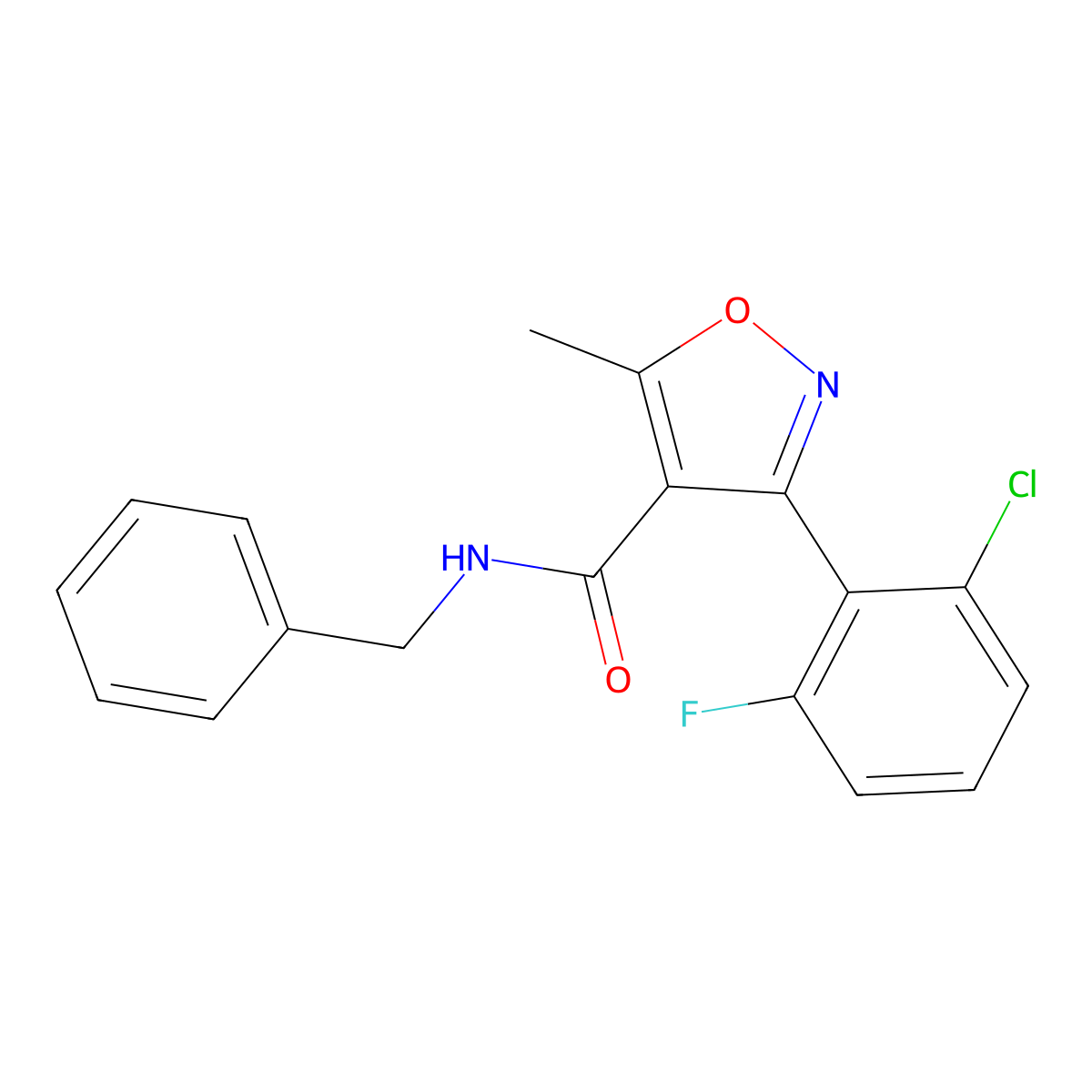 N-benzyl-3-(2-chloro-6-fluorophenyl)-5-methyl-1,2-oxazole-4-carboxamide molecular structure, CAS 153949-31-6