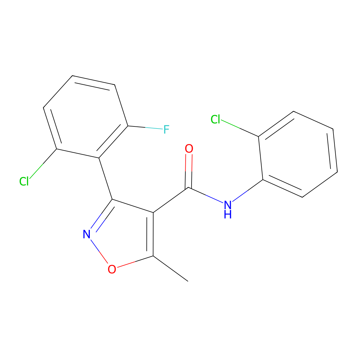 3-(2-chloro-6-fluorophenyl)-N-(2-chlorophenyl)-5-methyl-1,2-oxazole-4-carboxamide molecular structure, CAS 153949-52-1