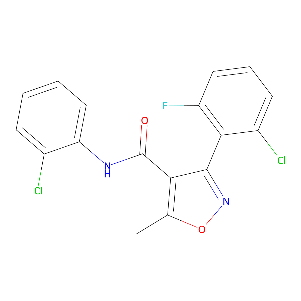 3-(2-chloro-6-fluorophenyl)-N-(2-chlorophenyl)-5-methyl-1,2-oxazole-4-carboxamide molecular structure, CAS 153949-52-1