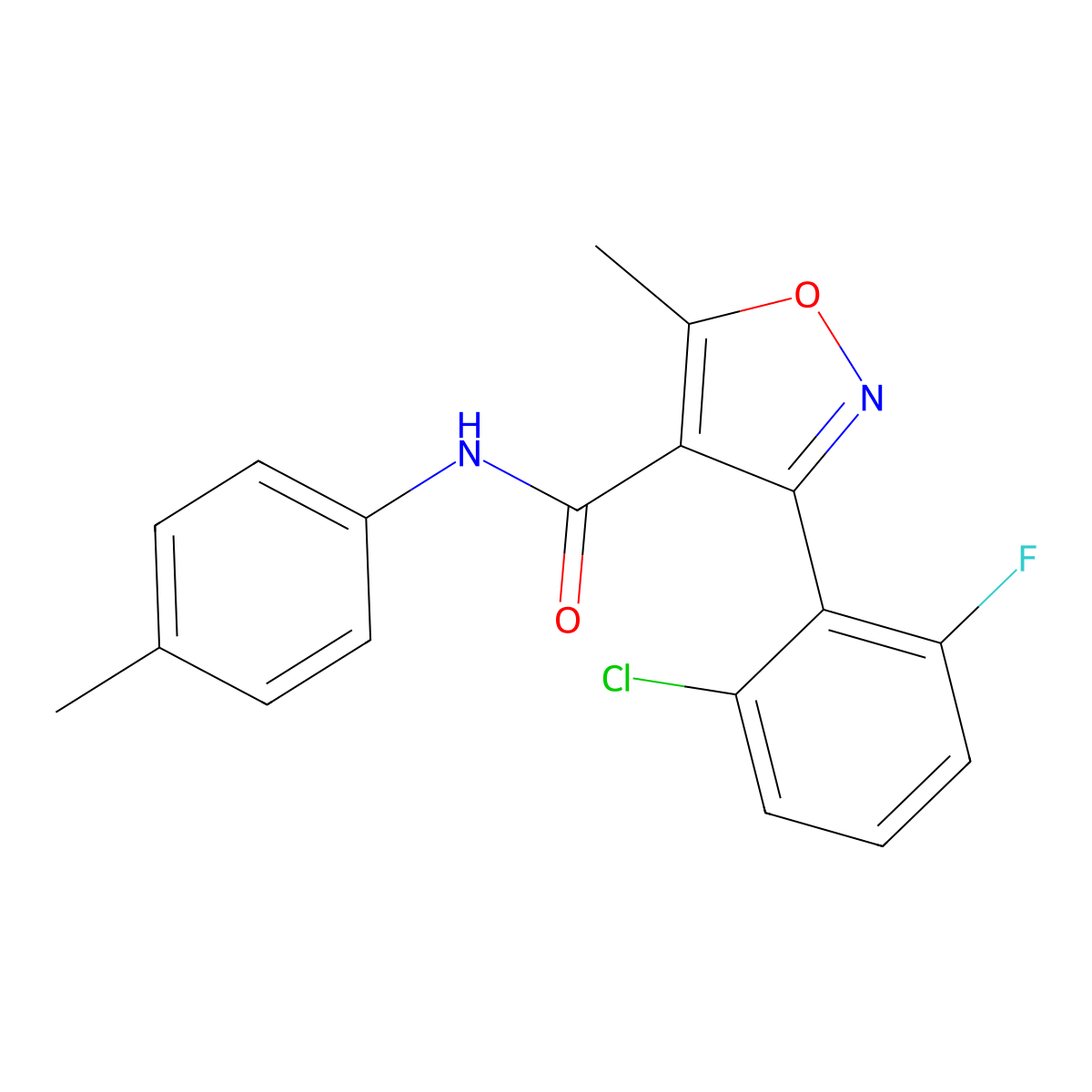 3-(2-chloro-6-fluorophenyl)-5-methyl-N-(4-methylphenyl)-1,2-oxazole-4-carboxamide molecular structure, CAS 153949-56-5