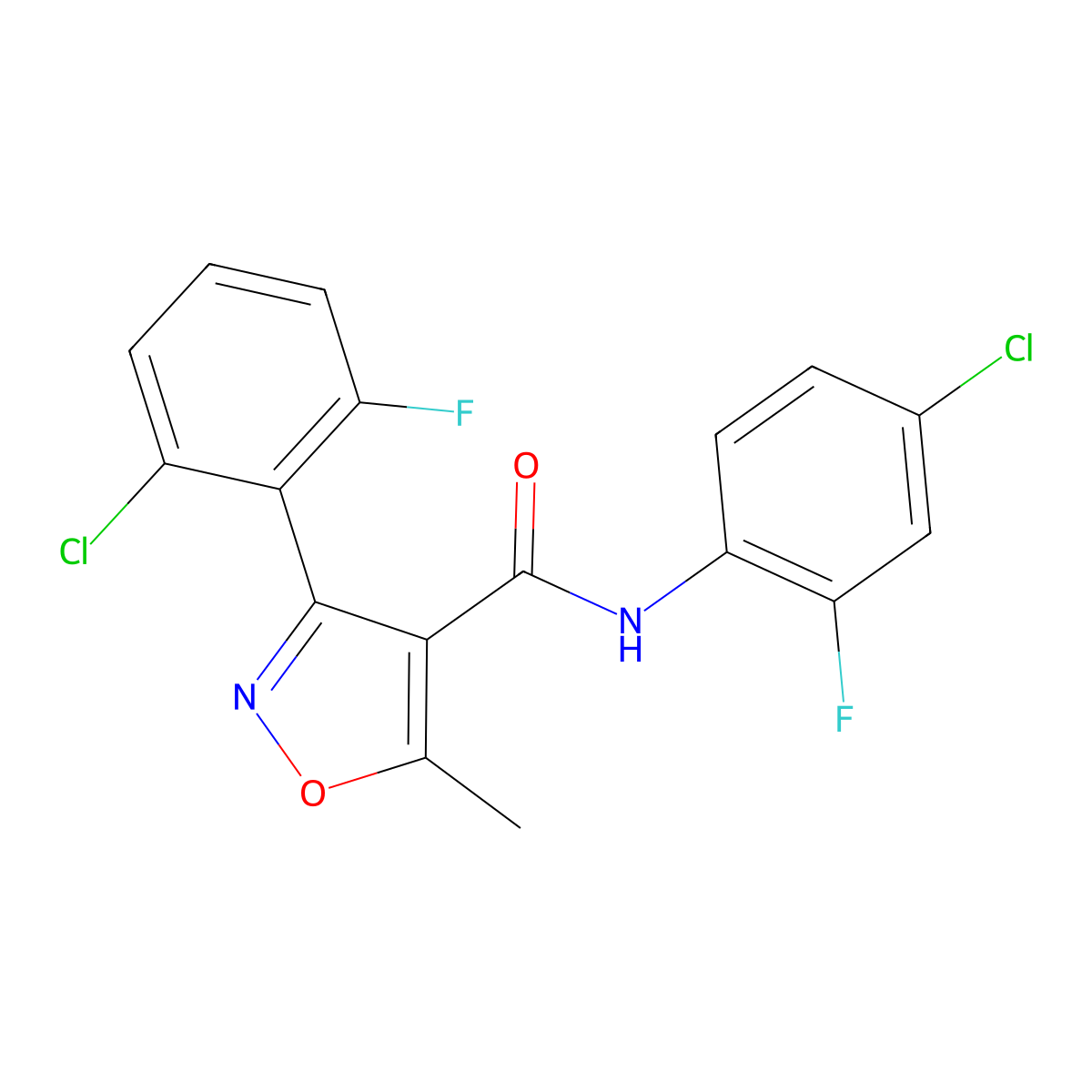 3-(2-chloro-6-fluorophenyl)-N-(4-chloro-2-fluorophenyl)-5-methyl-1,2-oxazole-4-carboxamide molecular structure, CAS 153949-63-4