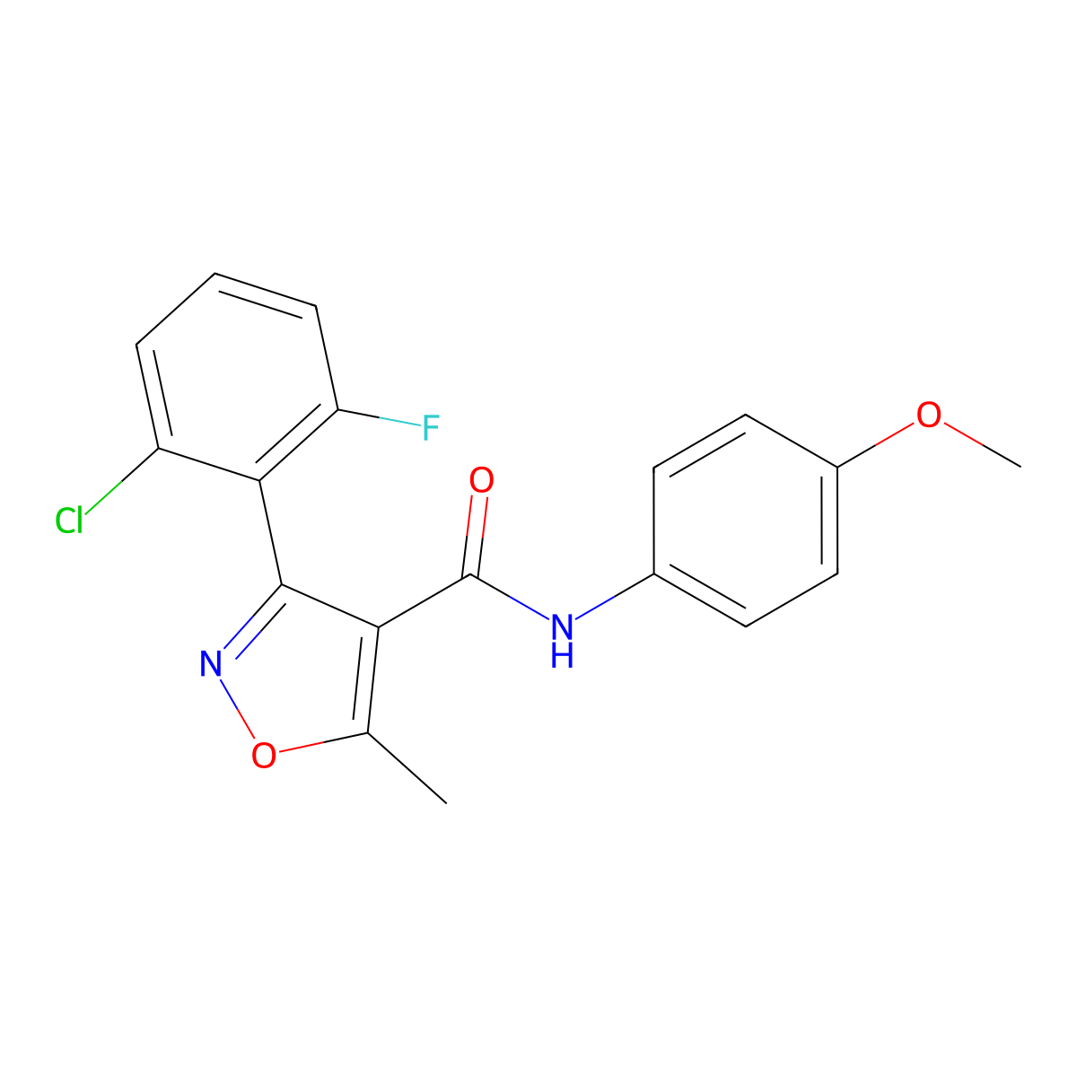 3-(2-chloro-6-fluorophenyl)-N-(4-methoxyphenyl)-5-methyl-4-isoxazolecarboxamide molecular structure, CAS 153949-67-8