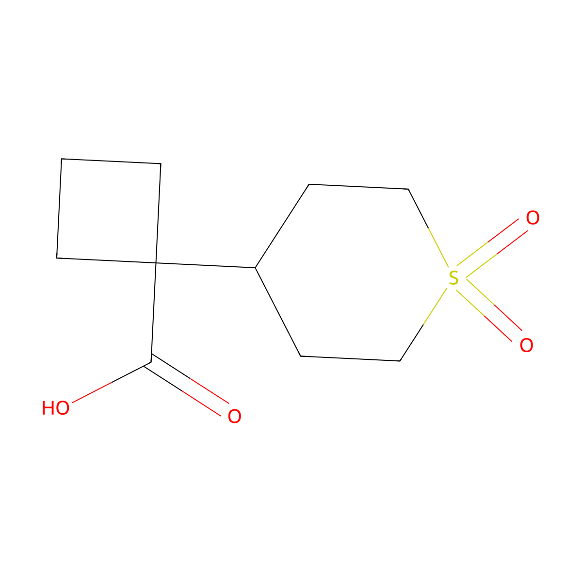 1-(1,1-Dioxo-1lambda6-thian-4-yl)cyclobutane-1-carboxylic acid molecular structure, CAS 1539562-27-0