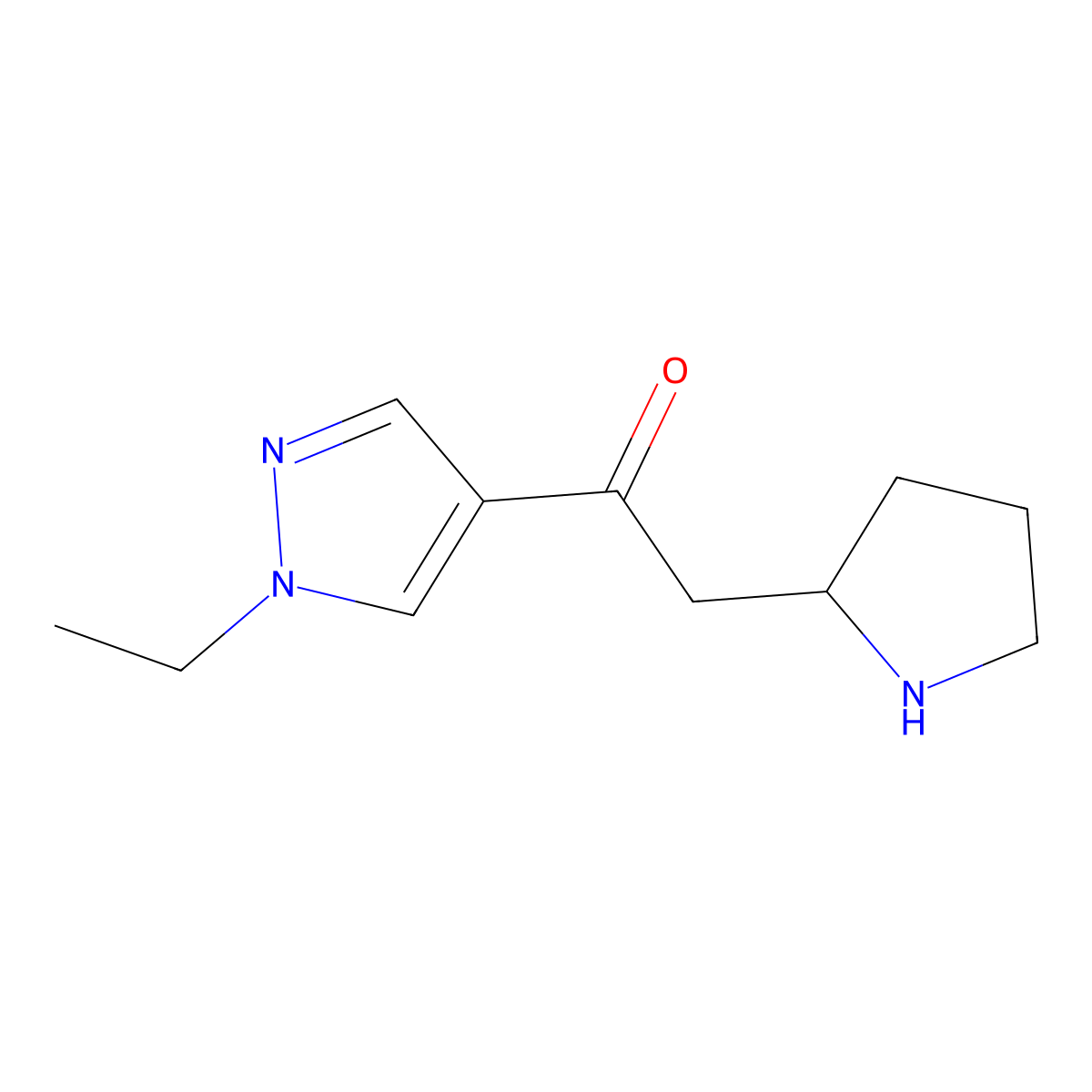 1-(1-Ethyl-1h-pyrazol-4-yl)-2-(pyrrolidin-2-yl)ethan-1-one molecular structure, CAS 1539699-48-3