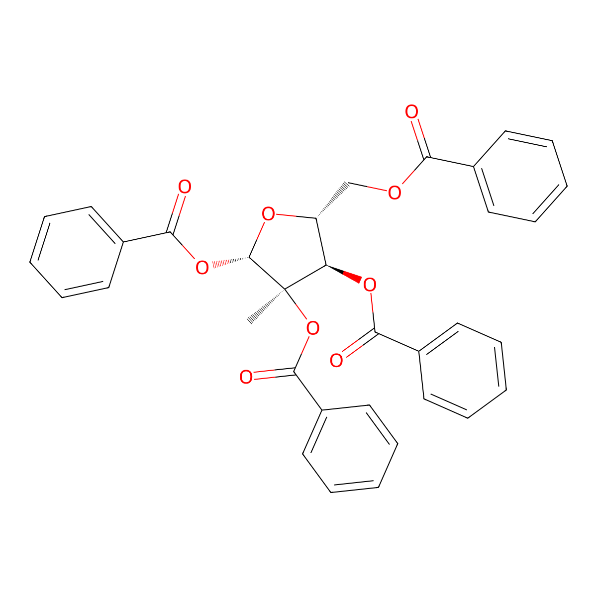 1,2,3,5-Tetra-O-benzoyl-2-C-methyl-beta-D-ribofuranose molecular structure, CAS 15397-15-6
