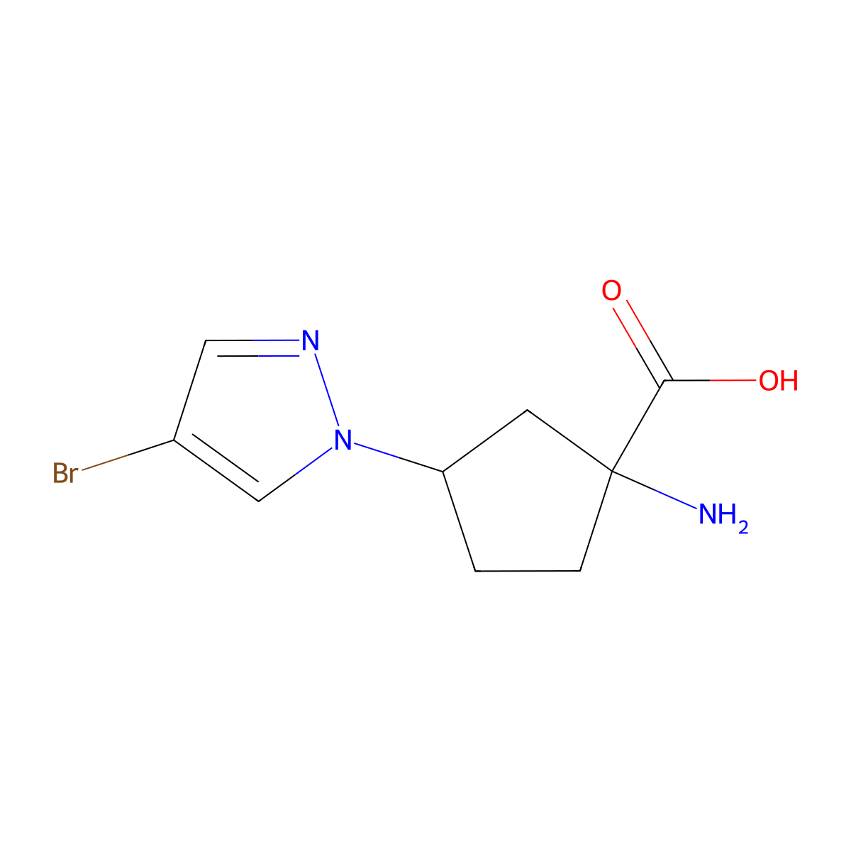 1-amino-3-(4-bromo-1H-pyrazol-1-yl)cyclopentane-1-carboxylic acid molecular structure, CAS 1539705-31-1