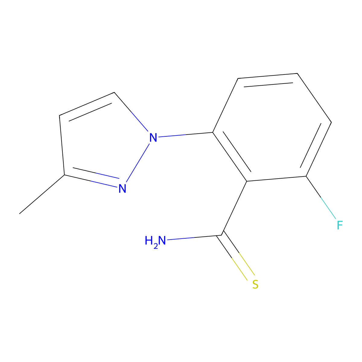2-fluoro-6-(3-methyl-1H-pyrazol-1-yl)benzene-1-carbothioamide molecular structure, CAS 1539840-55-5