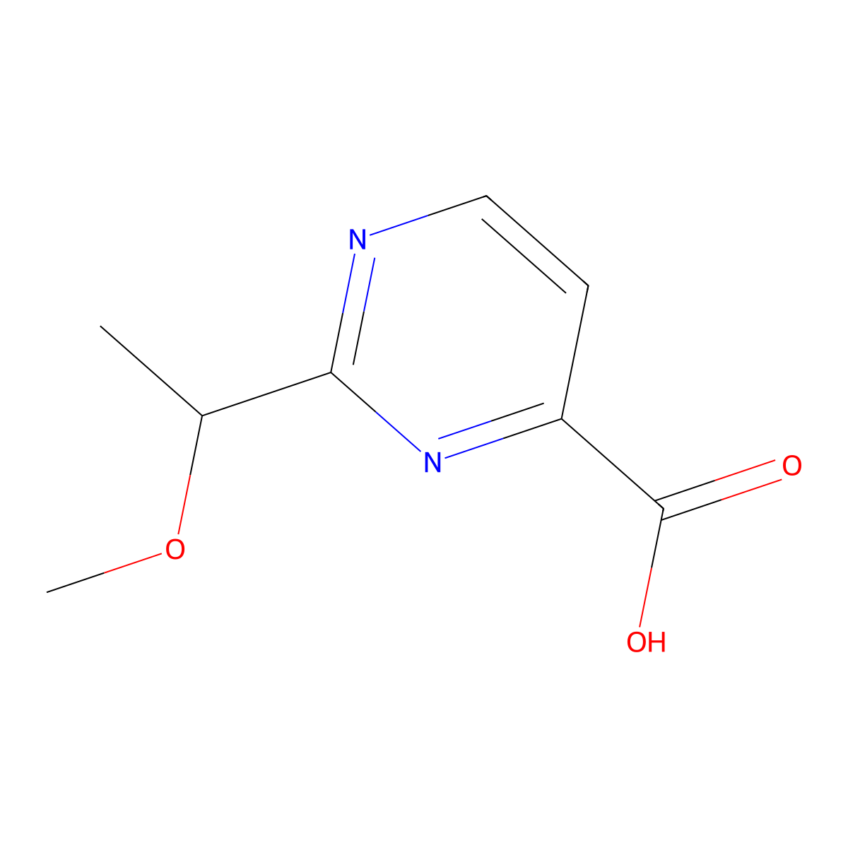 2-(1-Methoxyethyl)pyrimidine-4-carboxylic acid molecular structure, CAS 1539876-17-9