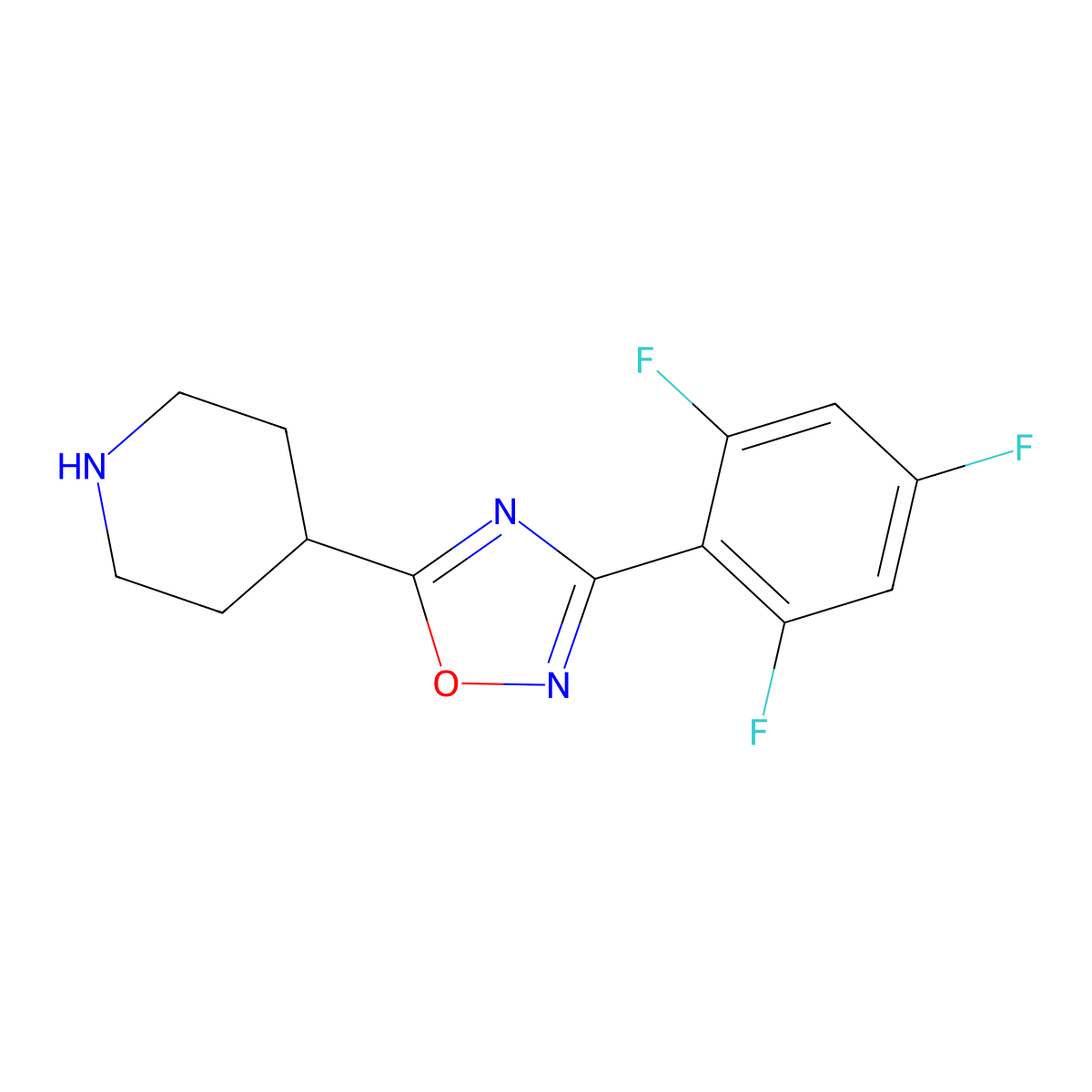 5-(Piperidin-4-yl)-3-(2,4,6-trifluorophenyl)-1,2,4-oxadiazole molecular structure, CAS 1539884-65-5