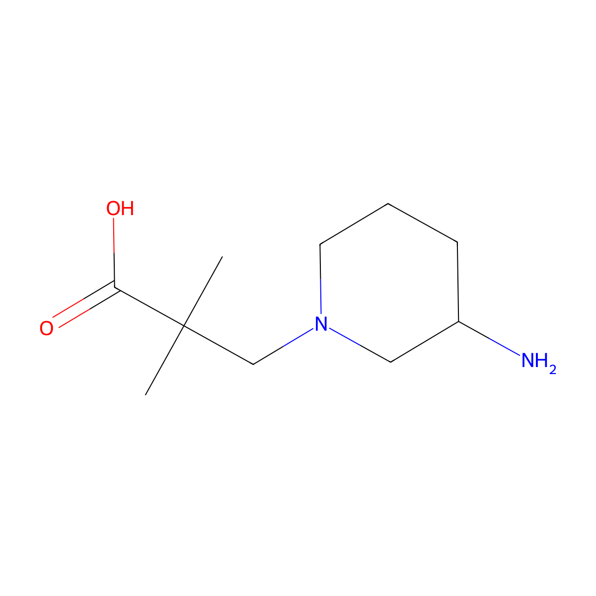 3-(3-Aminopiperidin-1-yl)-2,2-dimethylpropanoic acid molecular structure, CAS 1539913-01-3