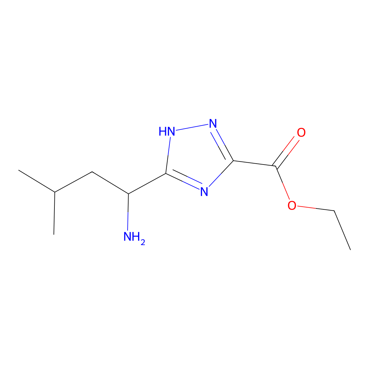 ethyl 3-(1-amino-3-methylbutyl)-1H-1,2,4-triazole-5-carboxylate molecular structure, CAS 1539914-53-8