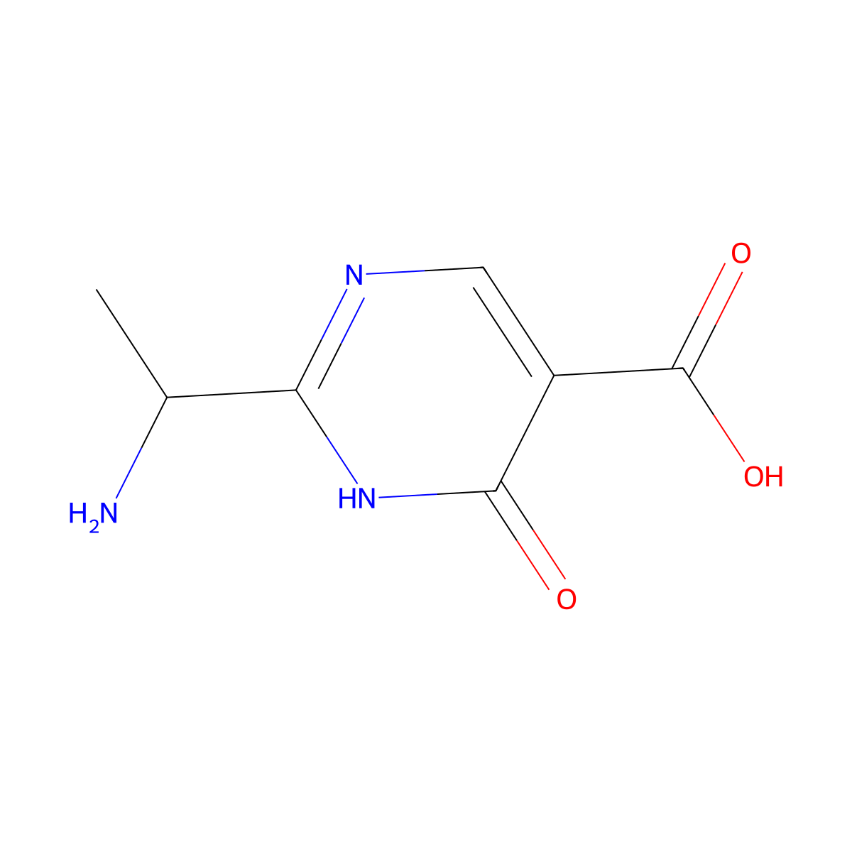 2-(1-Aminoethyl)-6-oxo-1,6-dihydropyrimidine-5-carboxylic acid molecular structure, CAS 1539935-75-5