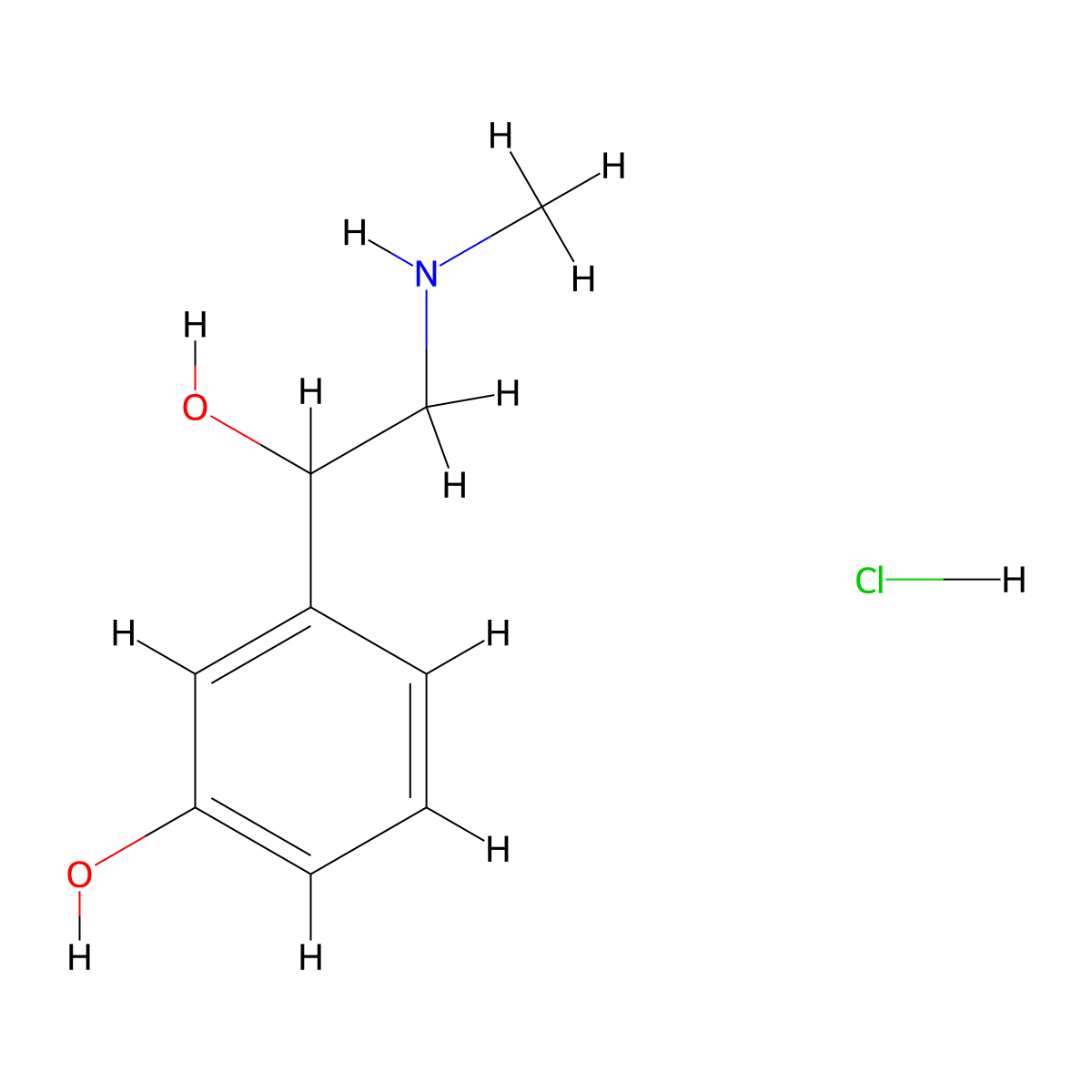 Phenylephrine hydrochloride, (+-)- molecular structure, CAS 154-86-9