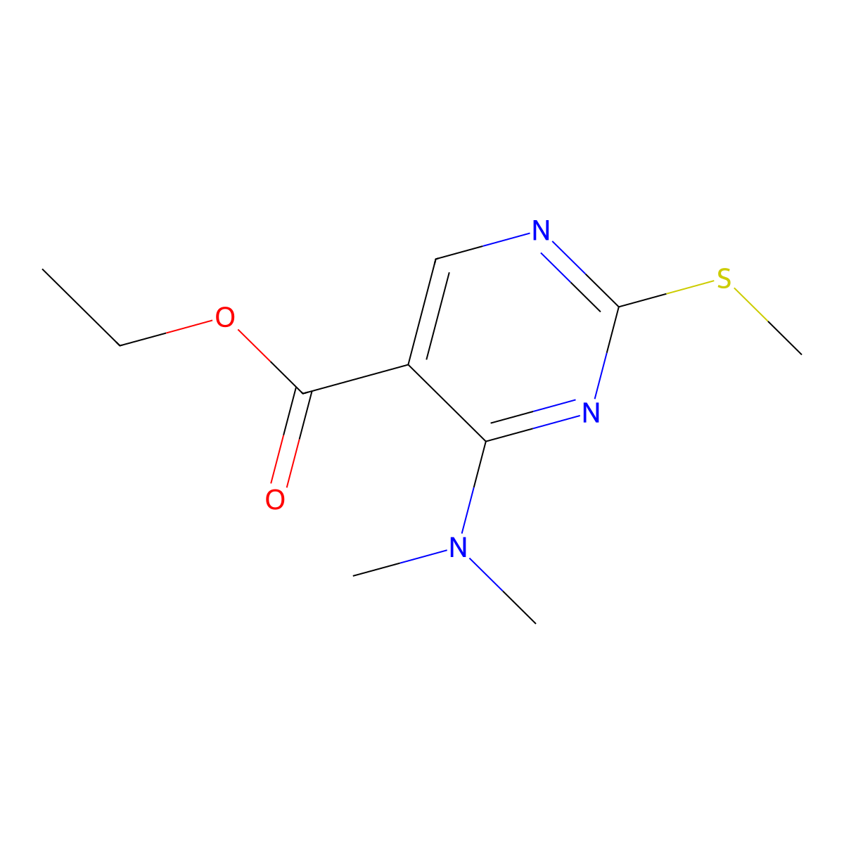 Ethyl 4-(dimethylamino)-2-methylsulfanylpyrimidine-5-carboxylate molecular structure, CAS 15400-44-9
